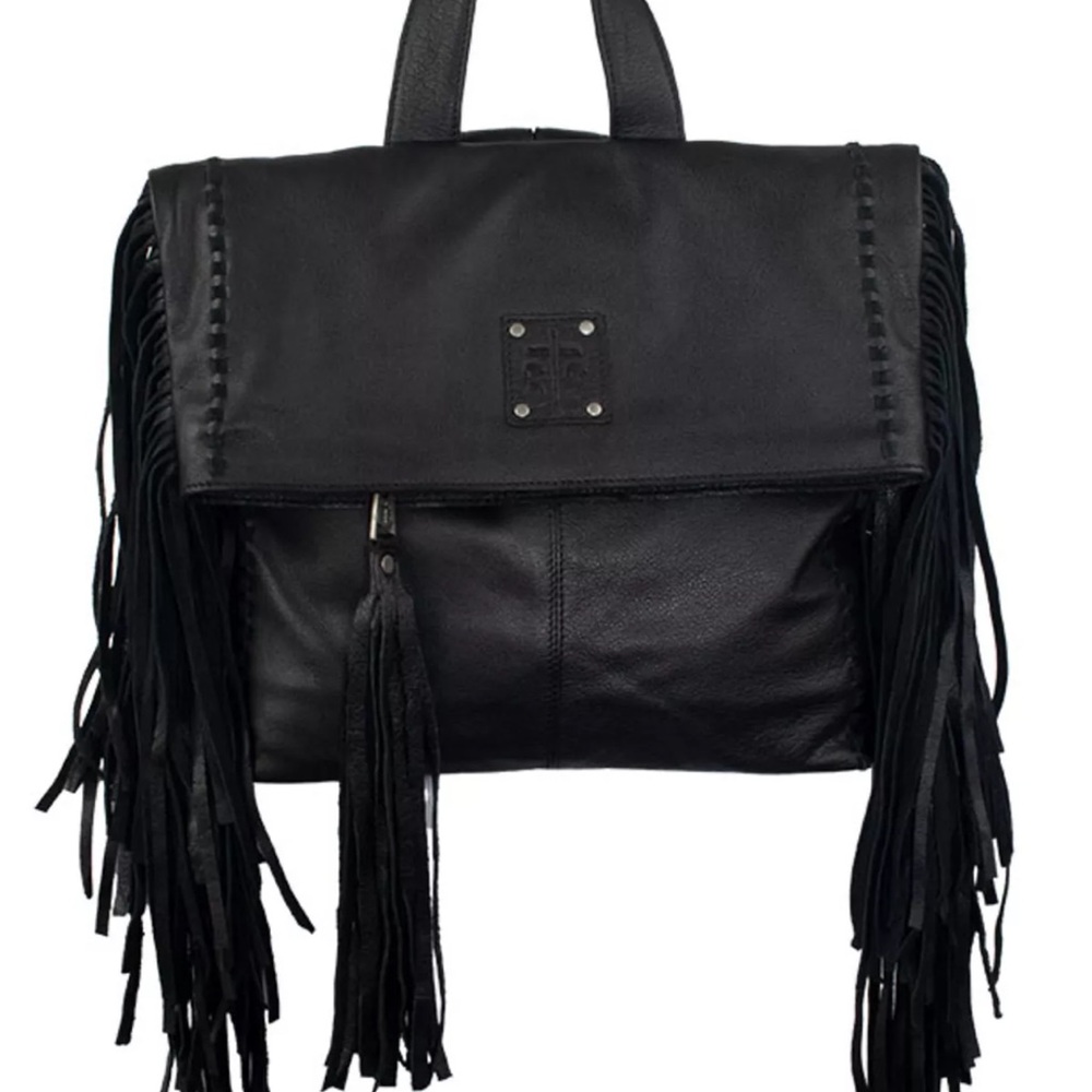 Black Leather Fringe Backpack